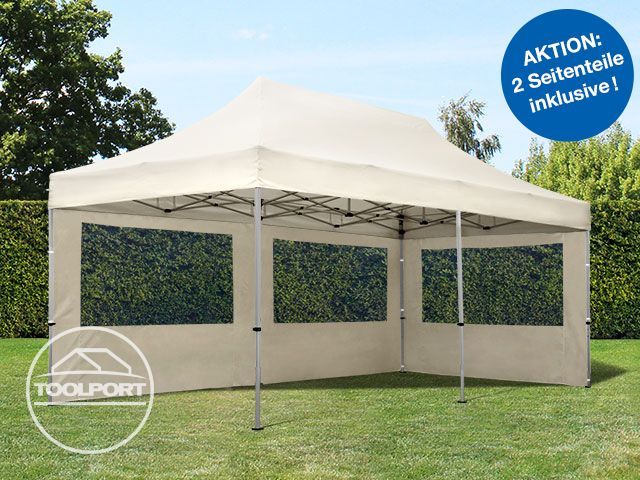 3x3m Faltpavillon Faltzelt ALU Pavillon Partyzelt mit 2 Seitenteilen creme