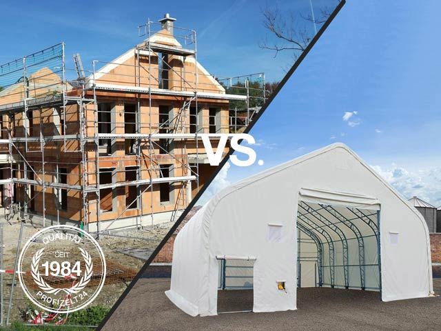 Massivbau versus Zelthalle