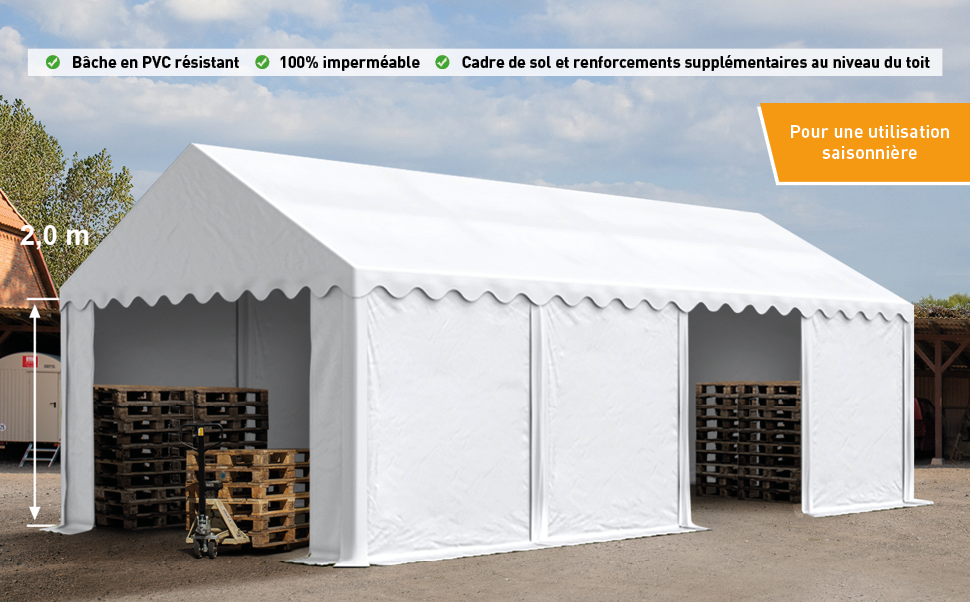 TOOLPORT Tente de Stockage 4x6 m bâches en PVC 750 N Blanc imperméable