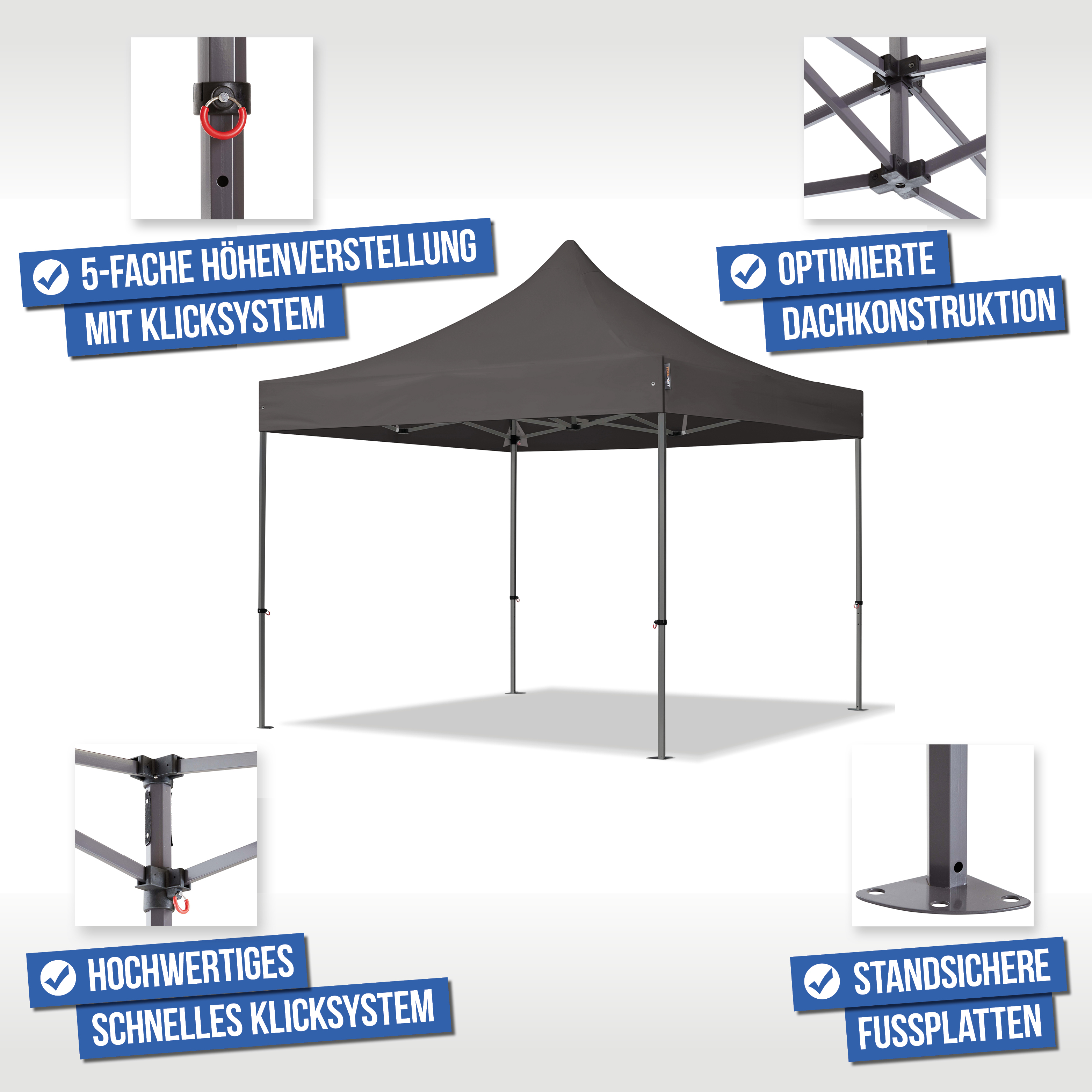 3x3 m Faltpavillon, PREMIUM Stahl 40mm, Seitenteile mit